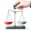 © Chano_1_na - A hand adjusting a balance scale with red and gray bowls, symbolizing justice and fairness in decision-making.