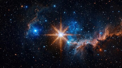 Wall Mural - a cosmic scene depicting a christmas star shining brightly among a vast galaxy, with colorful nebula