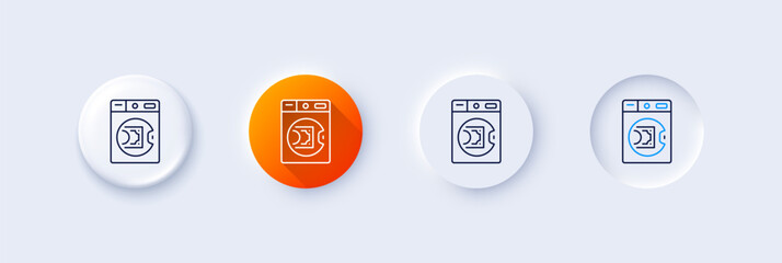 Wall Mural - Launder money line icon. Neumorphic, Orange gradient, 3d pin buttons. Cash corruption sign. Tax avoidance symbol. Line icons. Neumorphic buttons with outline signs. Vector