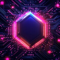 Aufkleber - Microchip close-up, neon lights, AI circuits, detailed technology elements, dark futuristic background.