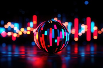Aufkleber - A vivid, glowing orb surrounded by colorful lights and patterns, creating a dynamic digital atmosphere.