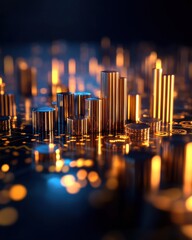 Fototapete - Abstract metallic structures glowing in a dark environment, creating a futuristic aesthetic.