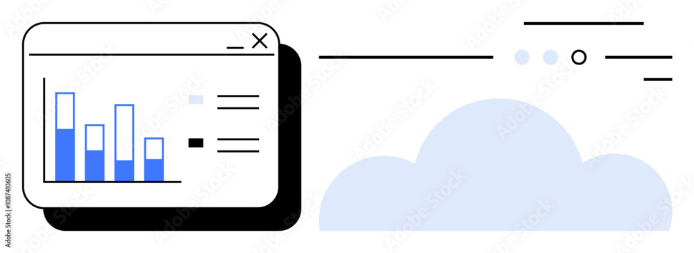 Bar graph interface with blue data bars in a computer window beside a ...