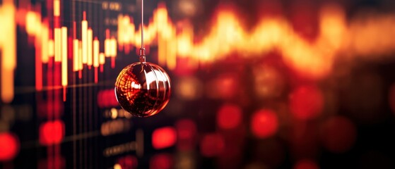 Leinwandbilder - Stock market graph with a decorative ornament, showcasing financial trends and holiday themes.