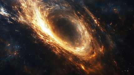 Aufkleber - A breathtaking view of a swirling galaxy with bright orange and yellow hues set against a dark cosmic backdrop in deep space. Generative AI