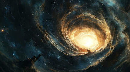 Aufkleber - A spiral galaxy with bright center and stars, creating a mesmerizing cosmic view in deep space at night. Generative AI