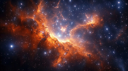 Fototapete - Stunning view of a vibrant nebula in outer space showcasing brilliant colors and glowing stars, captured by deep space telescopes. Generative AI