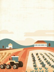 Aufkleber - Robotic machines are actively engaged in planting and harvesting crops on a well-maintained farm surrounded by hills and buildings. Generative AI