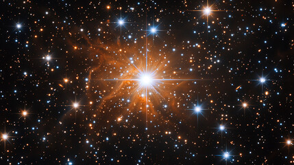 Aufkleber - A stunning view of a bright star surrounded by celestial objects in deep space, captured with stunning clarity and detail. Generative AI