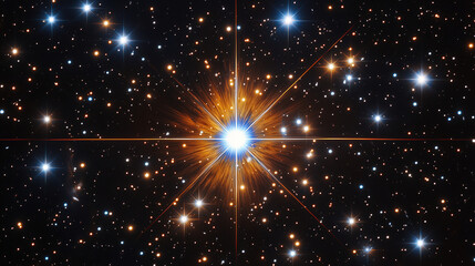 Aufkleber - Bright celestial star shining amidst a vast field of twinkling stars in the night sky, illuminated by cosmic beauty. Generative AI