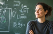 © Sébastien Jouve - professeure scientifique confiante se tenant devant un tableau noir avec formule scientifique écrite
