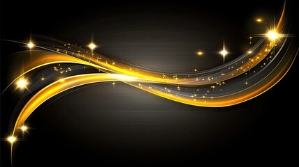Wall Mural - elegant golden wave with sparkling stars on dark background