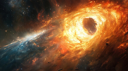 Aufkleber - Exploring the vibrant colors and dynamic shapes of a cosmic explosion in deep space showcasing a swirling glowing vortex. Generative AI