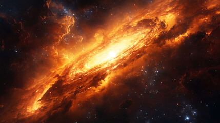 Aufkleber - A vibrant cosmic explosion illuminating the heart of a distant galaxy filled with swirling stars and nebulae. Generative AI