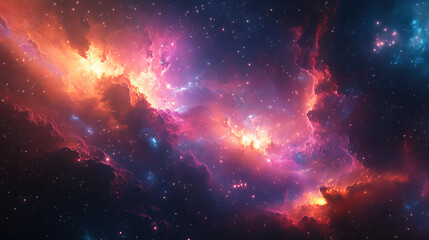 Aufkleber - Vibrant cosmic nebula illuminated by swirling clouds of gas and dust in the vastness of space amid countless stars. Generative AI