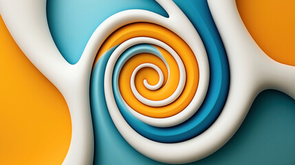 Wall Mural - abstract geometric spiral pattern featuring interwoven layers of blue, orange, and white, creating a