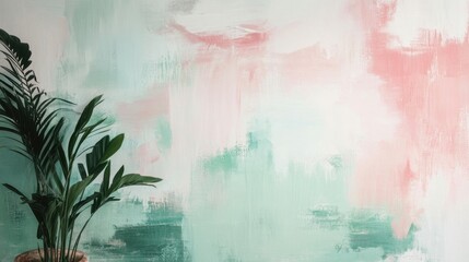 Poster - A soft blend of pink and green tones for an abstract visual appeal