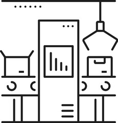Leinwandbilder - Manufacture automatic and manual production conveyor line icon. Industry robot automation equipment, factory automatic manufacture or warehouse supply chain manual production technology vector symbol