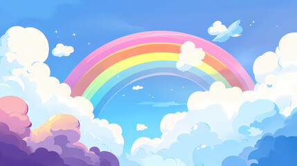 Wall Mural - Background colorful pastel clouds and rainbow generate ai. Rainbow Smoke Clouds. Illustration