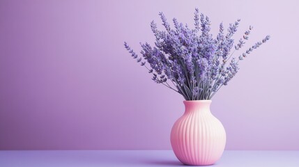 Wall Mural - A pastel lavender bouquet in a pink vase on a gradient purple background