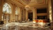 © hamzahalderad - Luxurious hotel lobby with marble floors, large windows, and a chandelier.