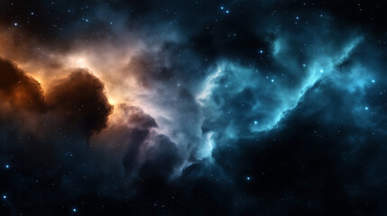 Wall Mural - vivid cosmic nebula with bright blue and orange colors in deep space, surrounded by numerous stars a