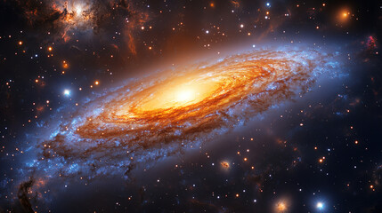 Aufkleber - A stunning view of a spiral galaxy glowing with bright colors and surrounded by countless stars in deep space at night. Generative AI