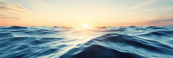 Aufkleber - The sun breaks the horizon, casting warm light over rolling ocean waves while creating a serene atmosphere at dawn. Generative AI