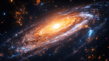 Aufkleber - Vivid spiral galaxy illuminated by bright stars and cosmic dust in the vastness of space captured from an astronomical perspective. Generative AI