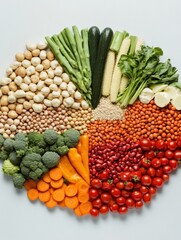Aufkleber - Fresh vegetables, vibrant grains, and assorted legumes are beautifully arranged in a circular design, perfect for meal planning or presentation. Generative AI