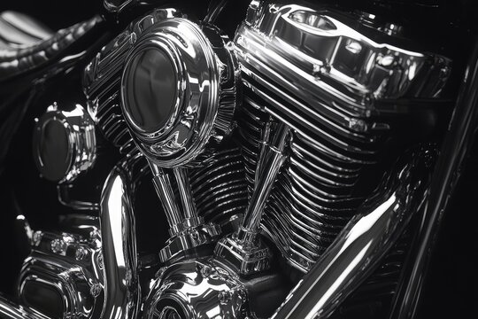 chrome motorcycle engine gleaming in dark setting