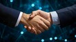 © Gibster - Blockchain technology and financial infrastructure. A handshake symbolizes agreement and collaboration, set against a digital background that conveys connectivity and partnership in a professional