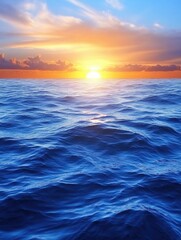 Aufkleber - A beautiful sunset paints the sky with orange and blue hues, while gentle waves ripple across the ocean during twilight. Generative AI