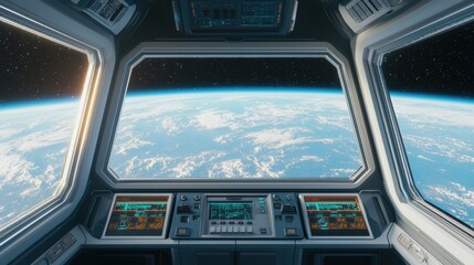 a view of earth from a spacecraft cockpit, showcasing a stunning planetary landscape against the vas