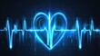 © Vlad - Heart Heartbeat. Blue Glowing Neon Pulse Graphic Illustration with Cardiogram Line