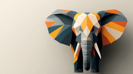 Wall Mural - abstract geometric art of an elephant head with vibrant block colors including orange, blue, and gre