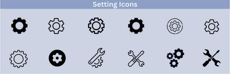 Leinwandbilder - Settings glyph solid icons collection. Containing configuration, maintenance, service, tools, wrench, gear. For website marketing design, logo, app, template, ui, etc. Vector illustration.