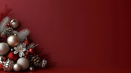 Aufkleber - Festive Christmas Decorations with Red and White Ornaments on Red Background : Generative AI