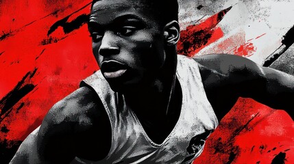 Wall Mural - Dynamic athletic image showcasing a young athlete in motion against a bold backdrop.