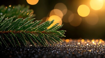 Wall Mural - A close up of a pine tree branch with water droplets on it