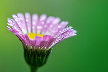 Canvas Print - Close-Up Dew-Drop Embellished Purple Flower Against Vibrant Green : Generative AI