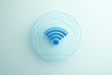 Aufkleber - A creative interpretation of a blue Wi-Fi symbol encircled by light blue lines on a soft background, conveying connectivity and modernity. Generative AI