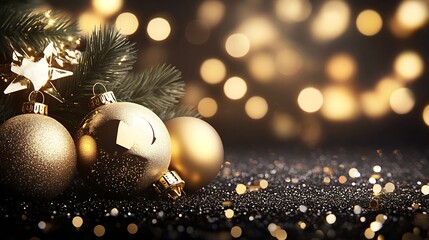 Aufkleber - Exquisite Gold Christmas Ornaments with Stars and Glitter for a Festive Holiday Scene : Generative AI