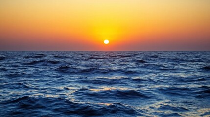 Poster - The sun sets over the horizon, casting warm hues of orange and yellow across the tranquil ocean waters. Generative AI