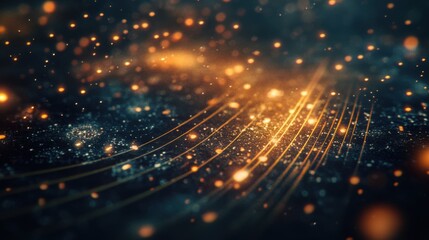 Wall Mural - Abstract Glittering Golden Lines, Dark Background, Sparkling Dust