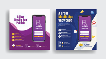 mobile app promotion and mobile app development editable social media posts, banner, ads and software promotion advertising design with 3d smartphone illustration