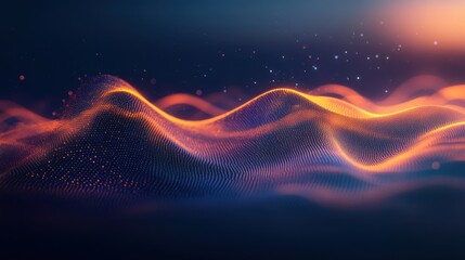 Wall Mural - Abstract Digital Waveform Orange, Blue, Particle, Data, Glow, Technology, Network, Futuristic, Cyber