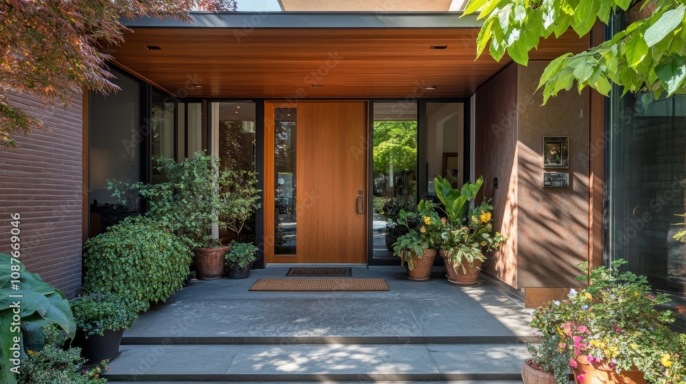 Welcoming Modern Home Entrance with Wooden Door - Modern home, wooden ...