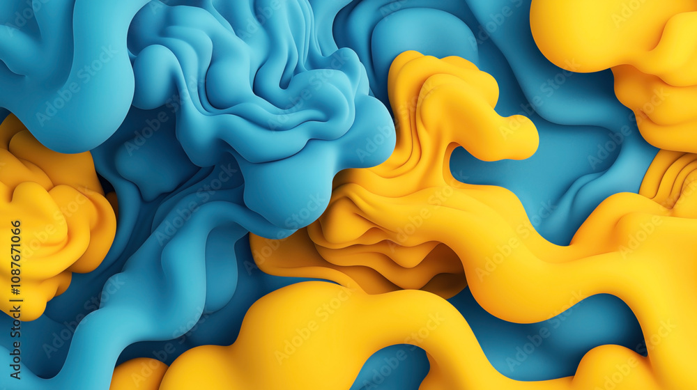 Abstract colorful background with flowing 3D shapes in blue and yellow ...