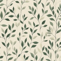 Seamless pattern of green leaves on a light background, creating a fresh and natural design perfect for wallpapers or textile prints